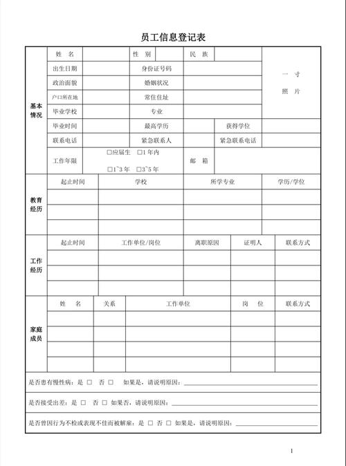 员工档案登记表应包含哪些关键信息？-图1