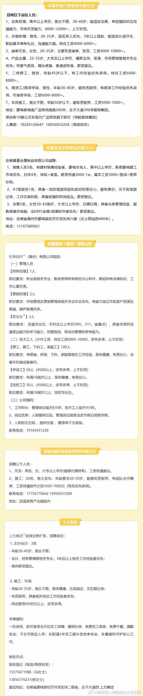 蒙城最新招聘有哪些岗位？-图1